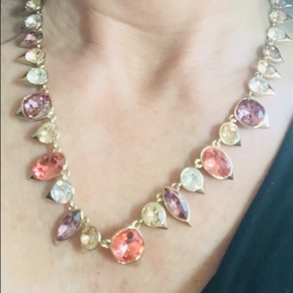 Givenchy Tri-Colored Stone Gold Statement Necklace